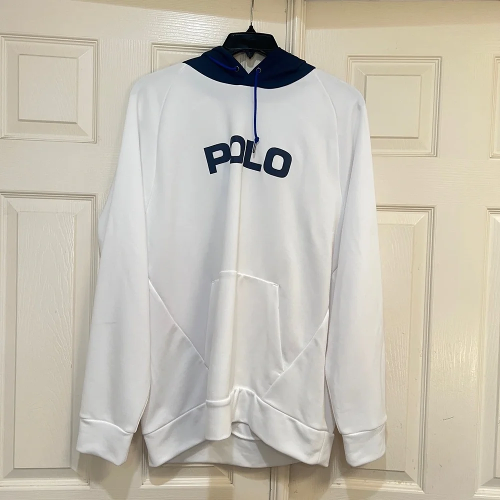 Polo Ralph‎ Lauren white Performance Terry Hoodie Men XL FLAWED READ BELLOW